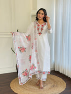 The52 Thread work on Viscose Fabric Straight Kurta, Pant and Dupatta Set | Grocsy