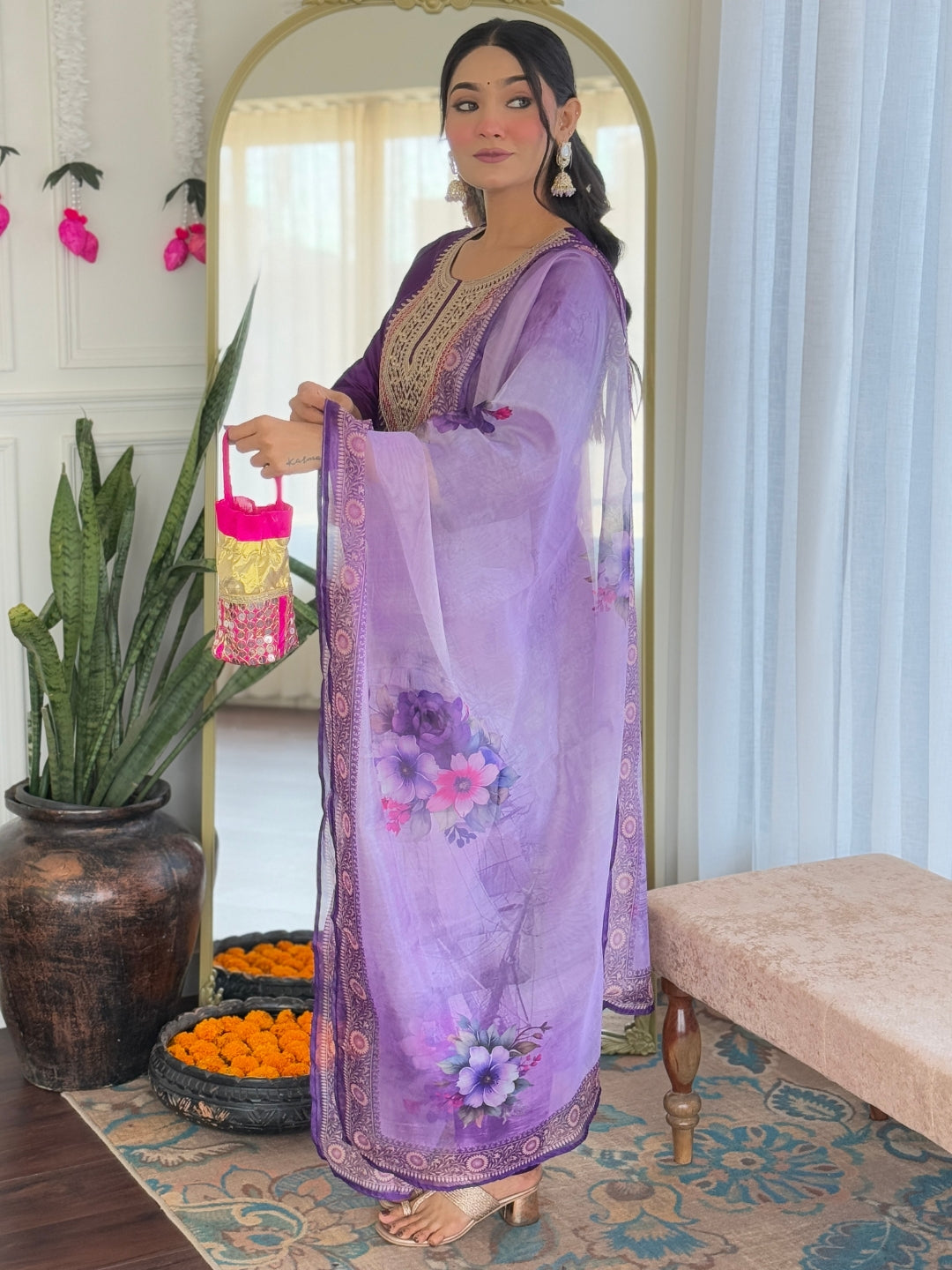 The52 Embroidered Rayon Fabric Straight Kurta, Pant and Dupatta Set | Grocsy