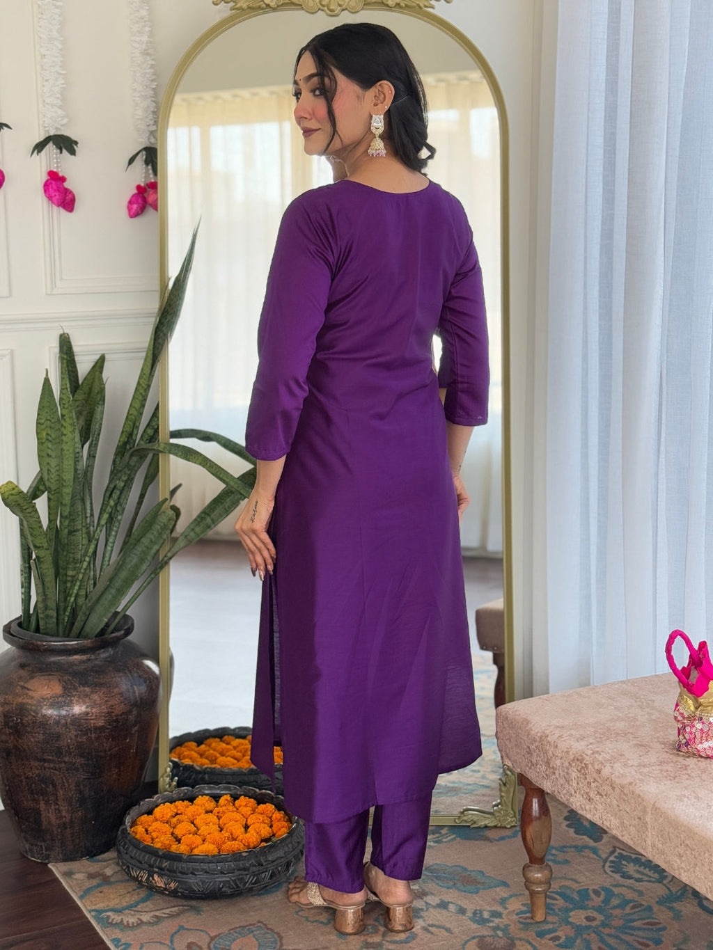 The52 Embroidered Rayon Fabric Straight Kurta, Pant and Dupatta Set | Grocsy
