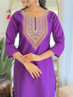 The52 Embroidered Rayon Fabric Straight Kurta, Pant and Dupatta Set | Grocsy