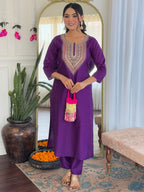 The52 Embroidered Rayon Fabric Straight Kurta, Pant and Dupatta Set | Grocsy