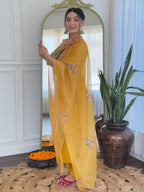The52 Mustard Embroidered Rayon Fabric Straight Kurta, Pant and Dupatta Set | Grocsy