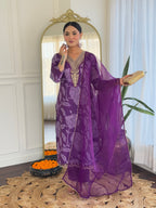 The52 Purple Embroidered Rayon Fabric Straight Kurta, Pant and Dupatta Set | Grocsy