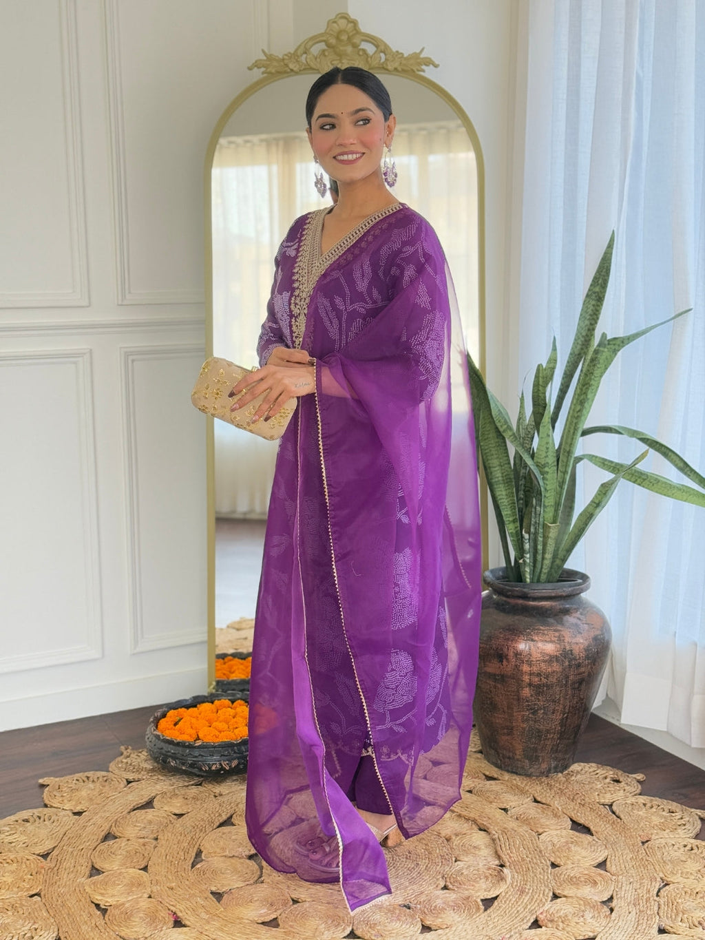 The52 Purple Embroidered Rayon Fabric Straight Kurta, Pant and Dupatta Set | Grocsy