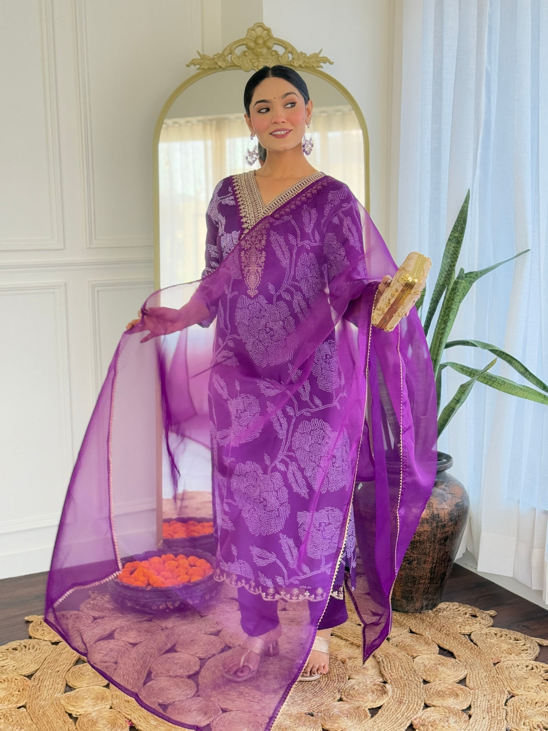 The52 Purple Embroidered Rayon Fabric Straight Kurta, Pant and Dupatta Set | Grocsy