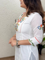 Lorenvalley White Cotton Embroidered & Khatli Hand Work Kurta with Pant | Grocsy