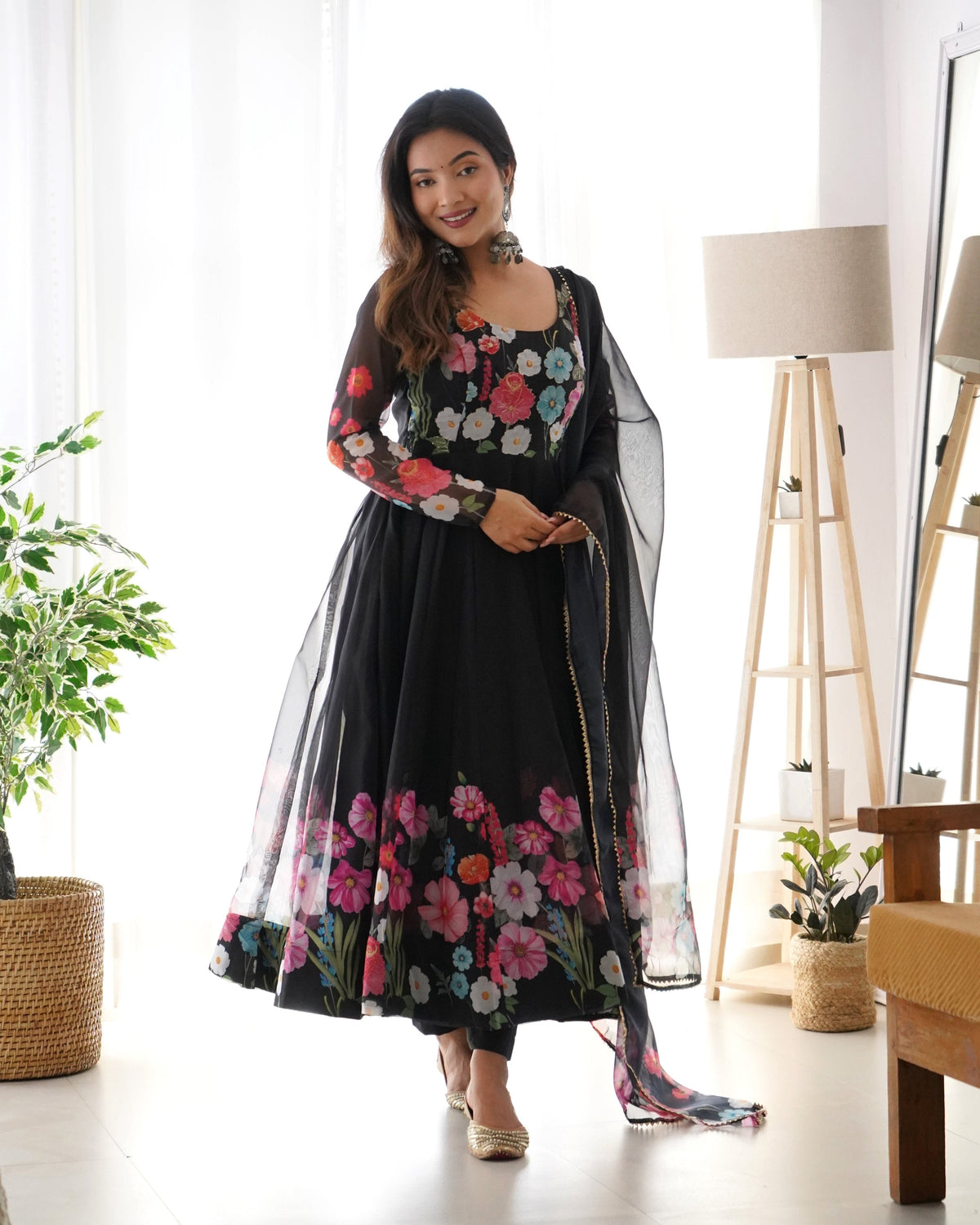 Lehenga Mart Designer Anarkali Suit With Kurta Pant Dupatta For Women-Black | Grocsy