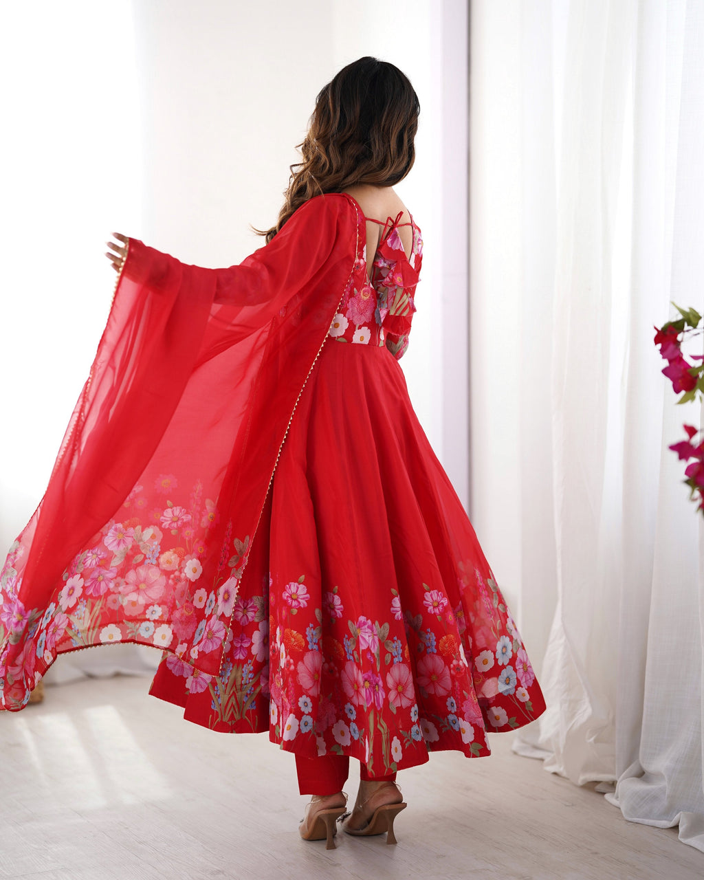 Lehenga Mart Designer Anarkali Suit With Kurta Pant Dupatta For Women-Red | Grocsy