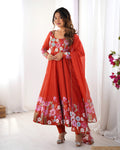 Lehenga Mart Designer Anarkali Suit With Kurta Pant Dupatta For Women-Rust | Grocsy