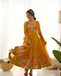 Lehenga Mart Designer Anarkali Suit With Kurta Pant Dupatta For Women-Yellow | Grocsy
