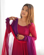 Lehenga Mart Designer Anarkali Suit With Kurta Pant Dupatta For Women-Dark Pink | Grocsy