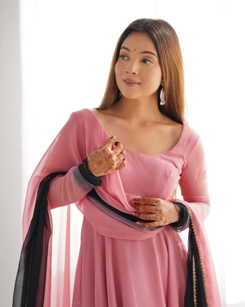Lehenga Mart Designer Anarkali Suit With Kurta Pant Dupatta For Women-Onion Pink | Grocsy