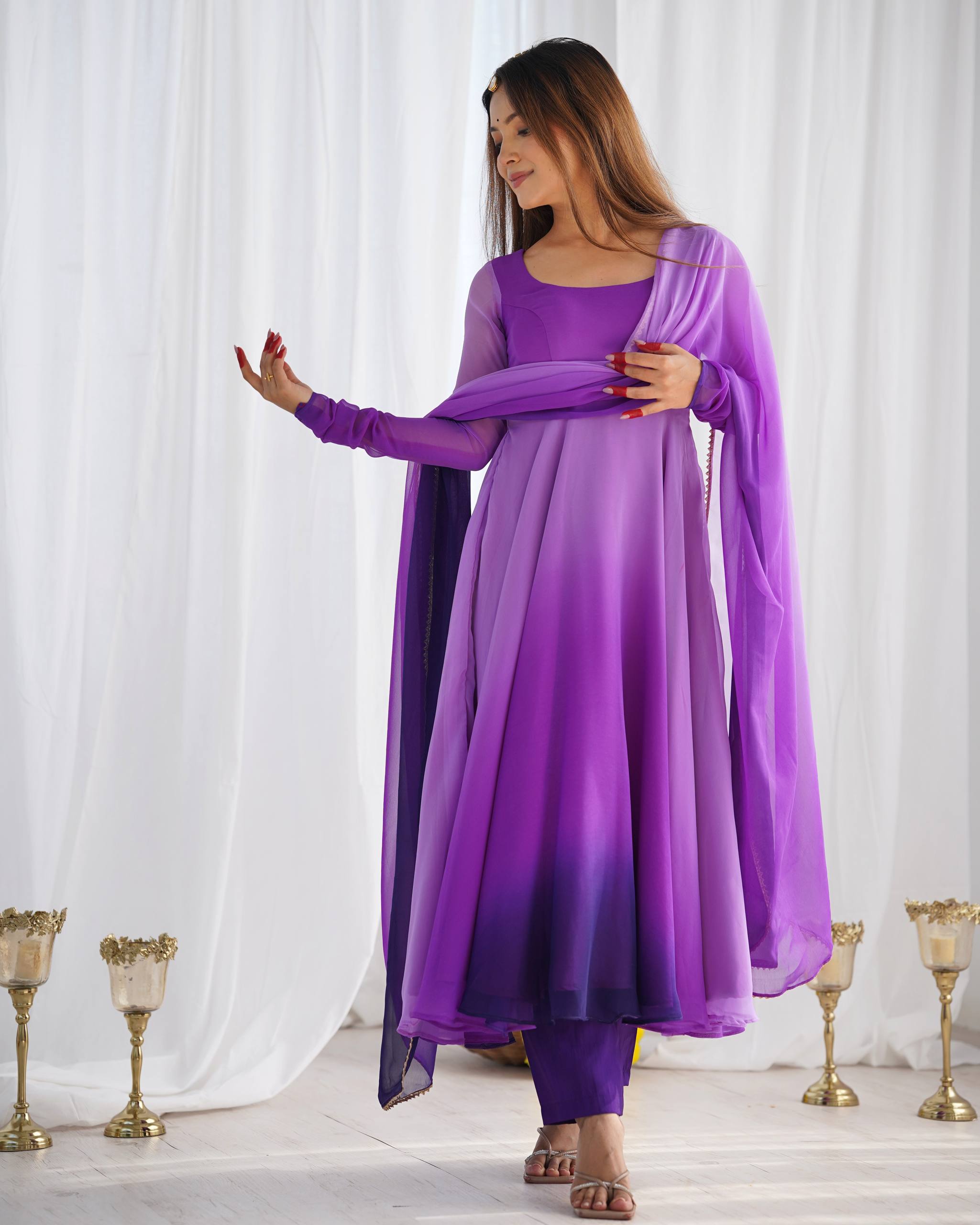 Lehenga Mart Designer Anarkali Suit With Kurta Pant Dupatta For Women-Purple | Grocsy