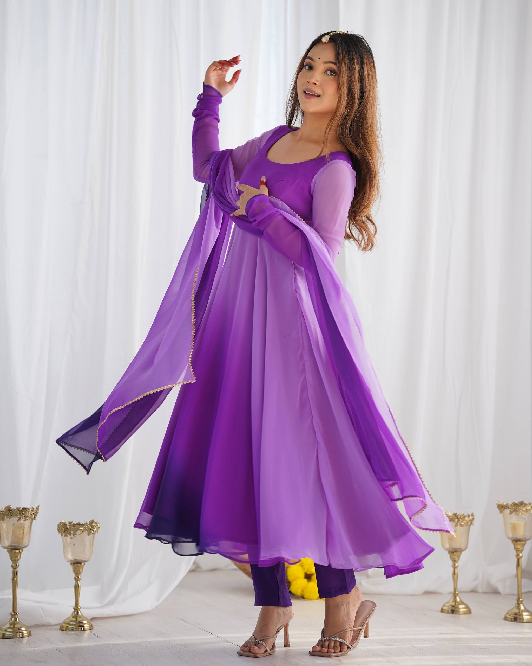 Lehenga Mart Designer Anarkali Suit With Kurta Pant Dupatta For Women-Purple | Grocsy