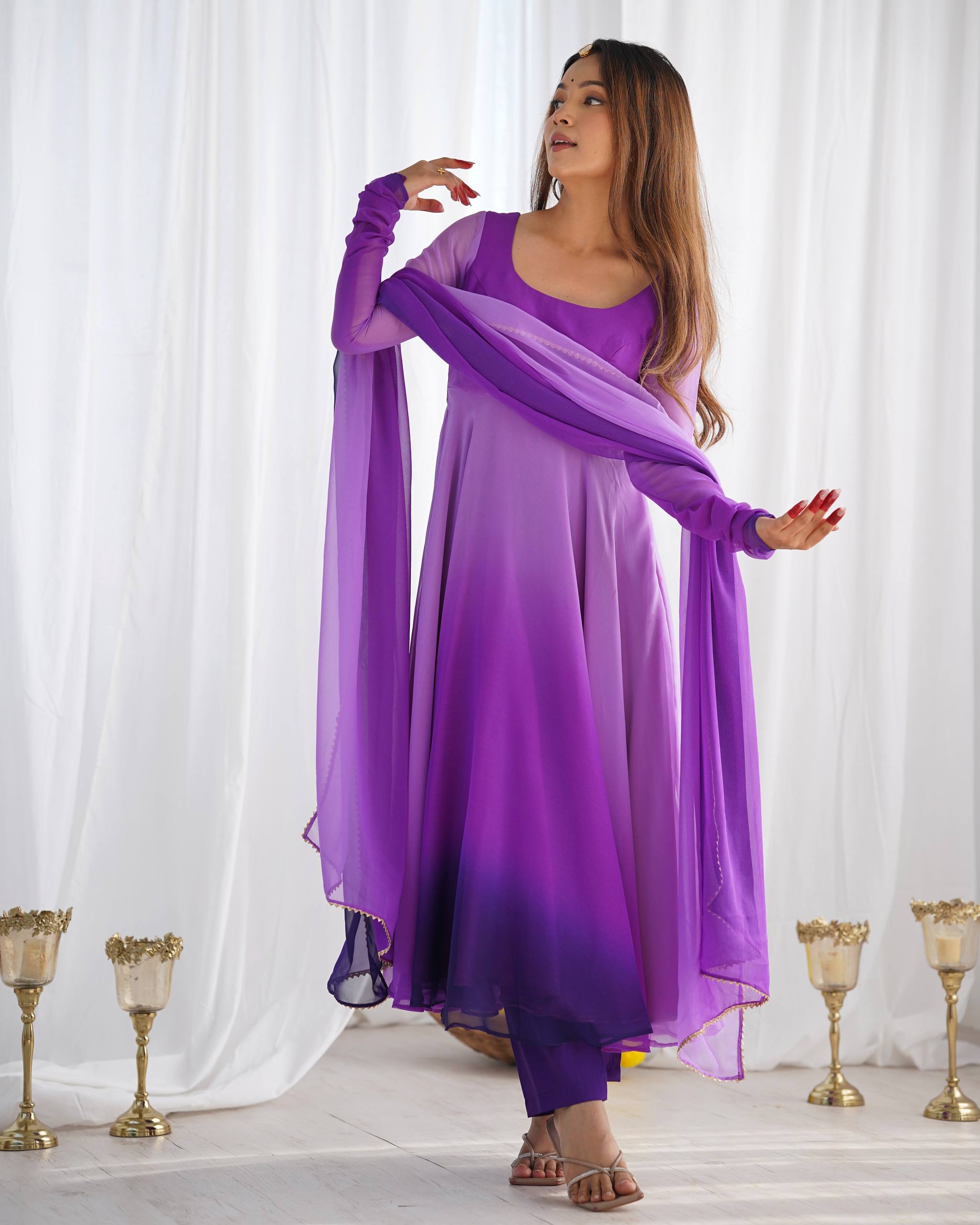 Lehenga Mart Designer Anarkali Suit With Kurta Pant Dupatta For Women-Purple | Grocsy
