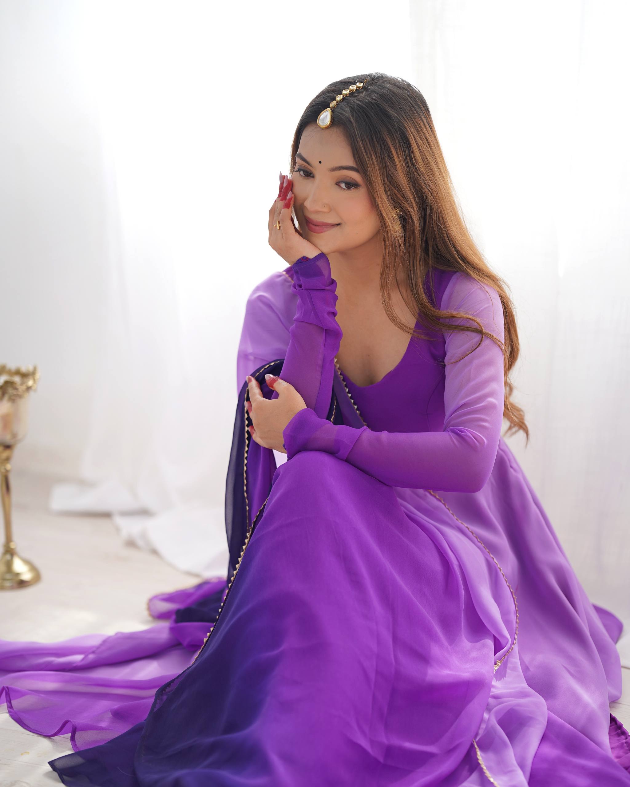 Lehenga Mart Designer Anarkali Suit With Kurta Pant Dupatta For Women-Purple | Grocsy