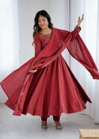 Lehenga Mart Designer Anarkali Suit Ready To Wear Kurta Pant With Dupatta For Women-Maroon | Grocsy
