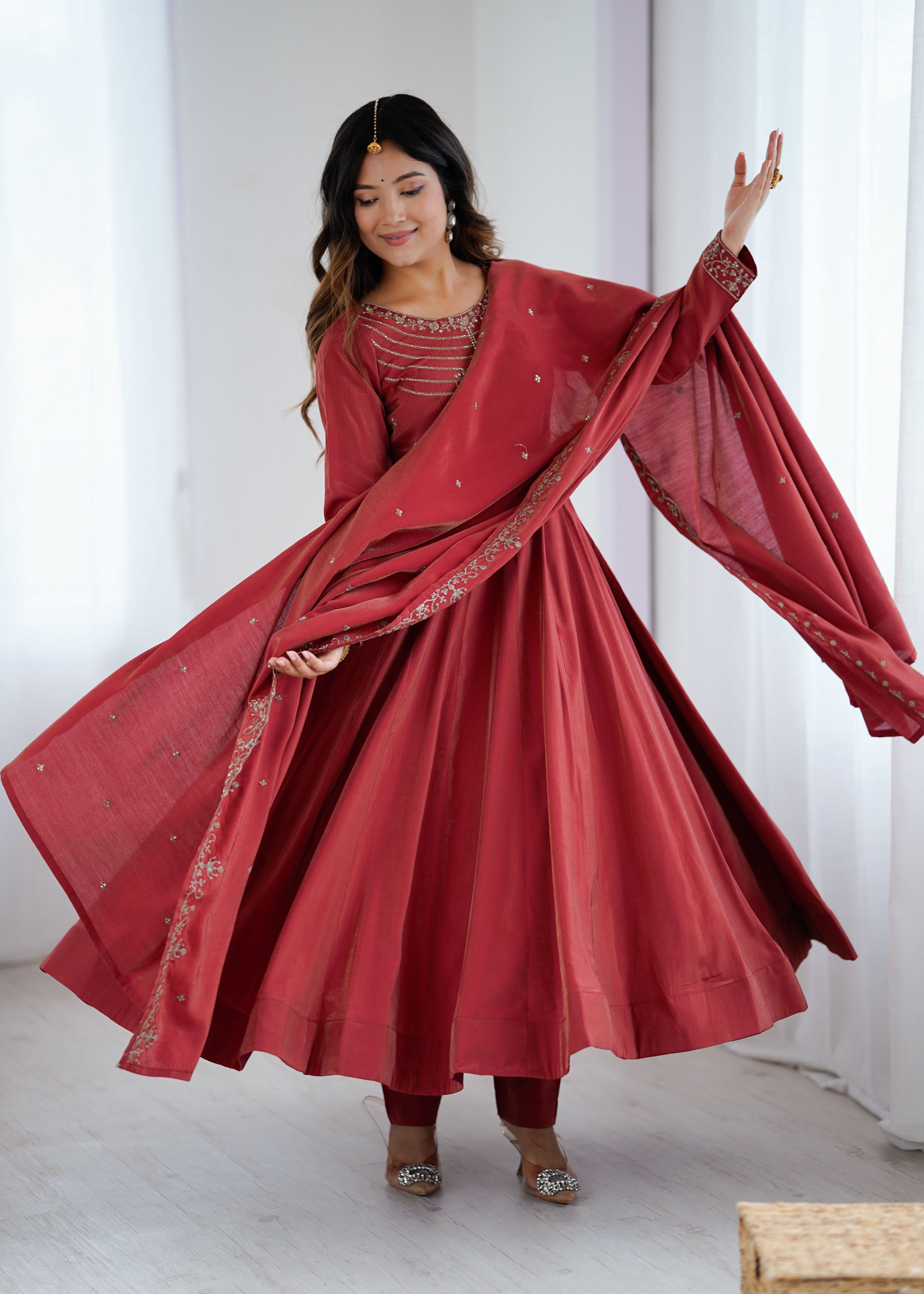 Lehenga Mart Designer Anarkali Suit Ready To Wear Kurta Pant With Dupatta For Women-Maroon | Grocsy