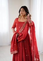 Lehenga Mart Designer Anarkali Suit Ready To Wear Kurta Pant With Dupatta For Women-Rust Orange | Grocsy