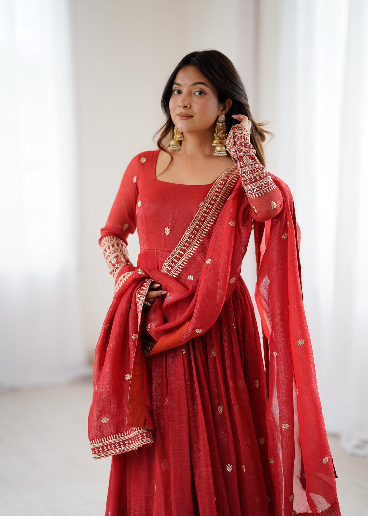 Lehenga Mart Designer Anarkali Suit Ready To Wear Kurta Pant With Dupatta For Women-Rust Orange | Grocsy