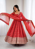 Lehenga Mart Designer Anarkali Suit Ready To Wear Kurta Pant With Dupatta For Women-Rust Orange | Grocsy