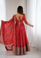 Lehenga Mart Designer Anarkali Suit Ready To Wear Kurta Pant With Dupatta For Women-Rust Orange | Grocsy