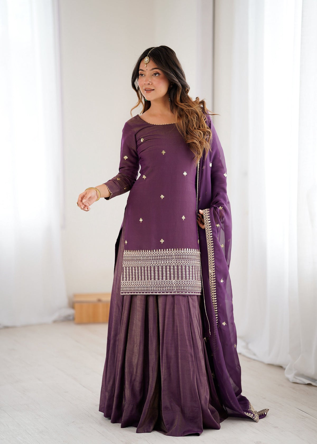 Lehenga Mart Designer Suit With Kurta Lehenga Dupatta For Women-Purple | Grocsy