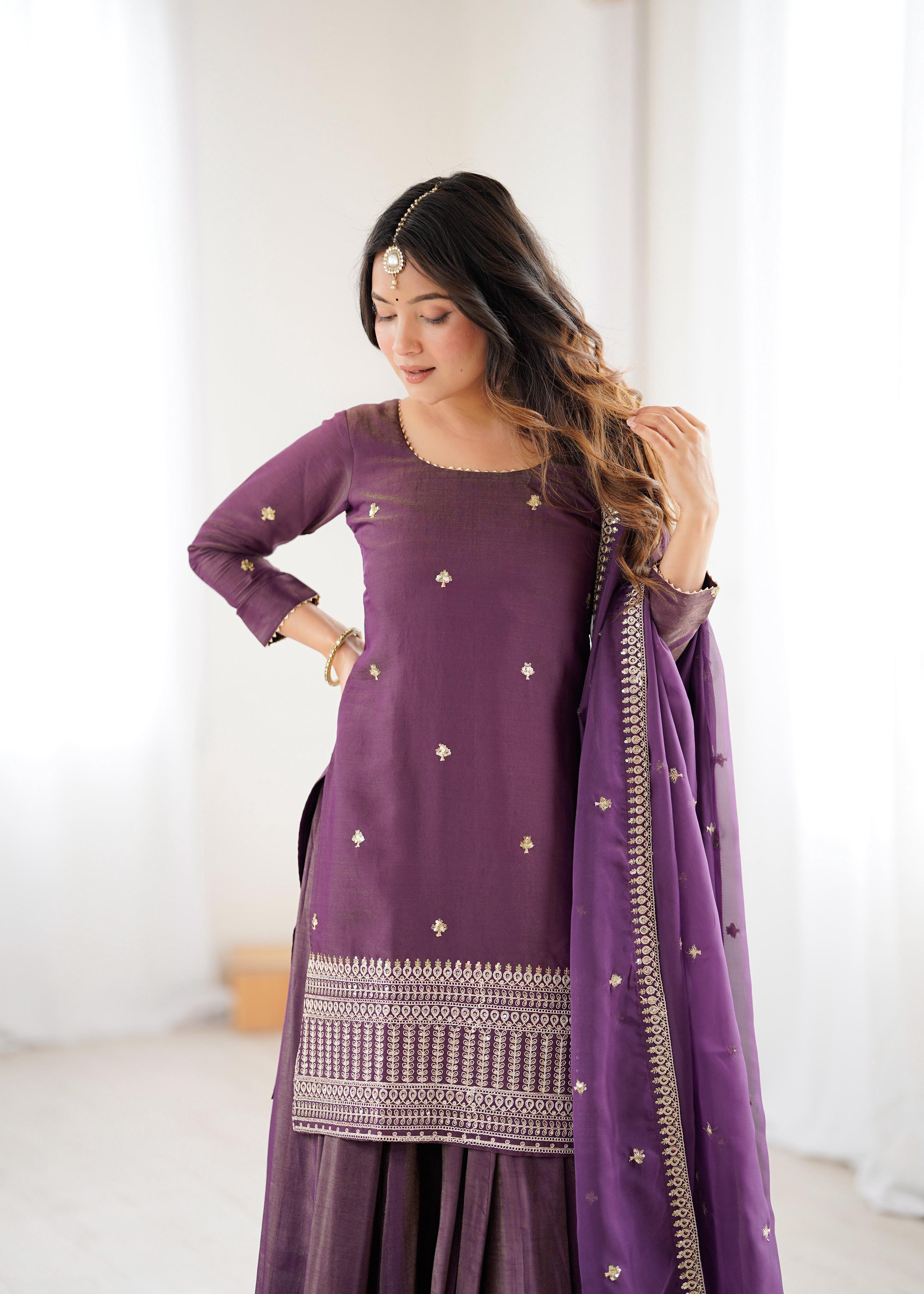 Lehenga Mart Designer Suit With Kurta Lehenga Dupatta For Women-Purple | Grocsy