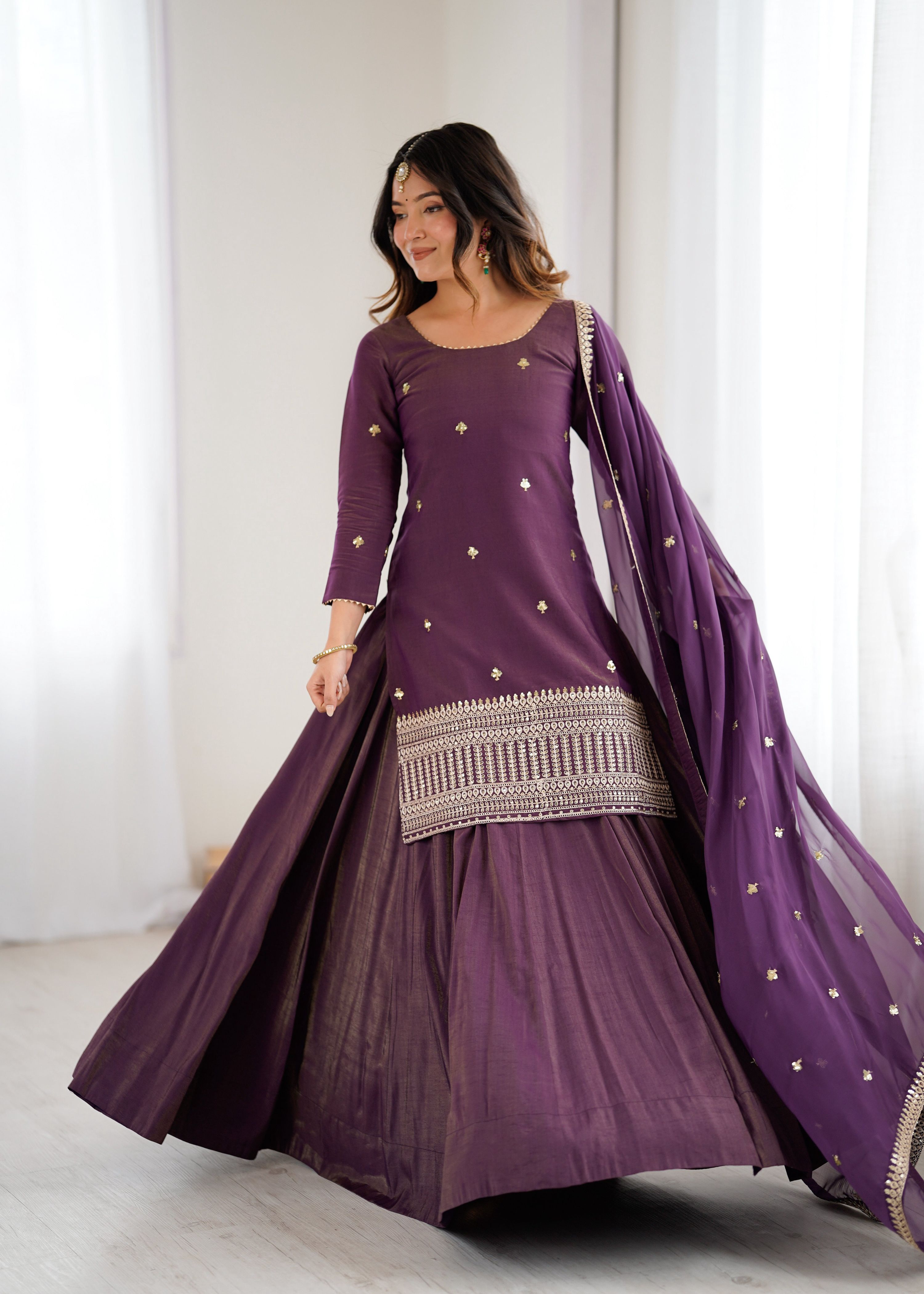 Lehenga Mart Designer Suit With Kurta Lehenga Dupatta For Women-Purple | Grocsy