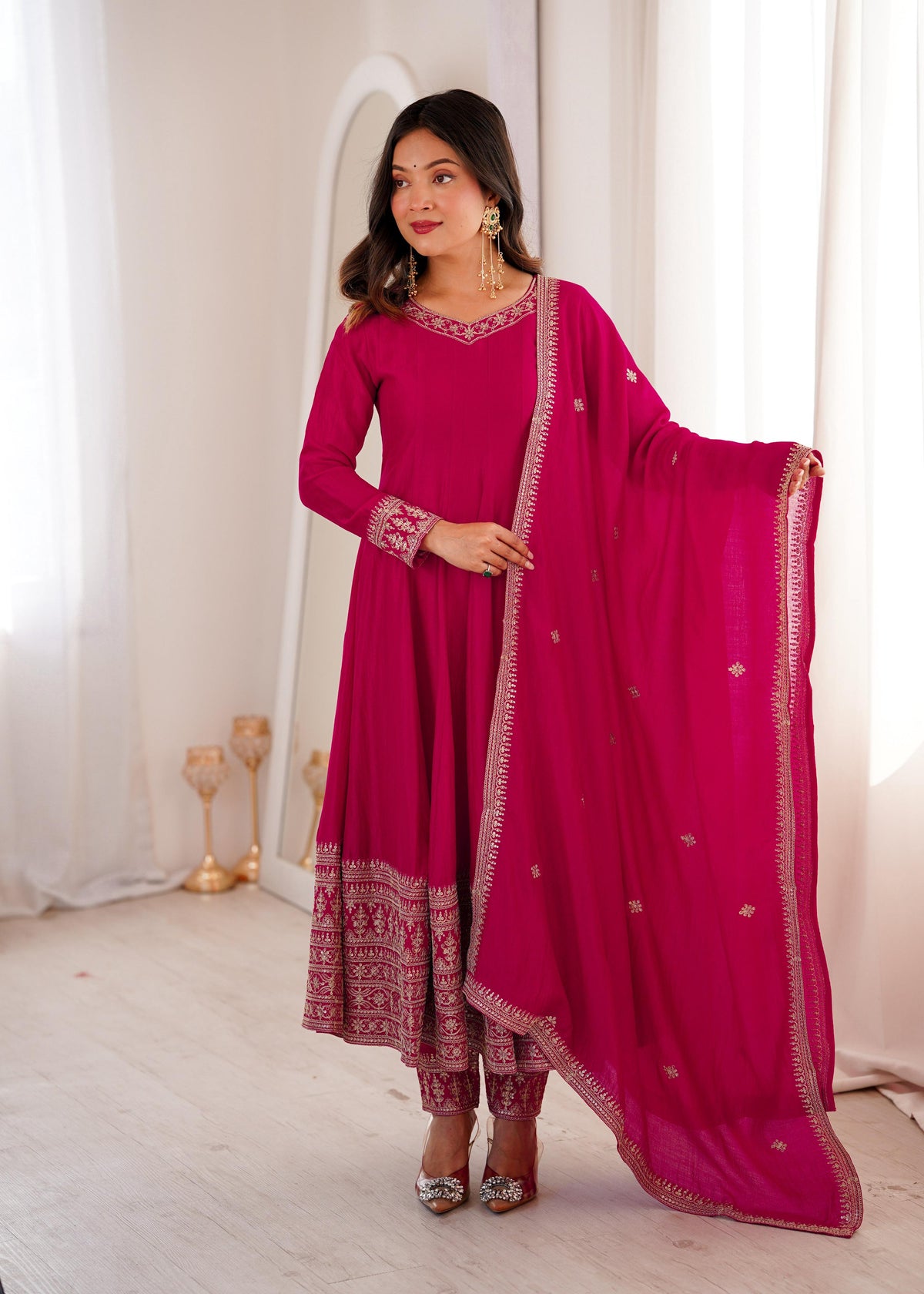 Lehenga Mart Designer Anarkali Suit With Kurta Pant Dupatta For Women-Pink | Grocsy