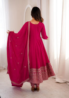 Lehenga Mart Designer Anarkali Suit With Kurta Pant Dupatta For Women-Pink | Grocsy