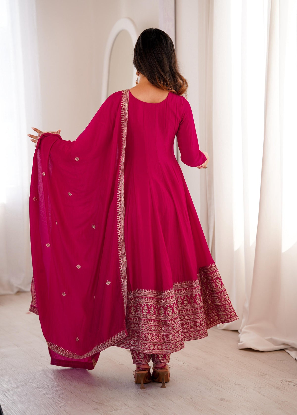 Lehenga Mart Designer Anarkali Suit With Kurta Pant Dupatta For Women-Pink | Grocsy