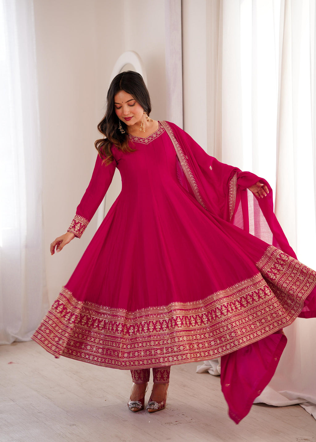 Lehenga Mart Designer Anarkali Suit With Kurta Pant Dupatta For Women-Pink | Grocsy