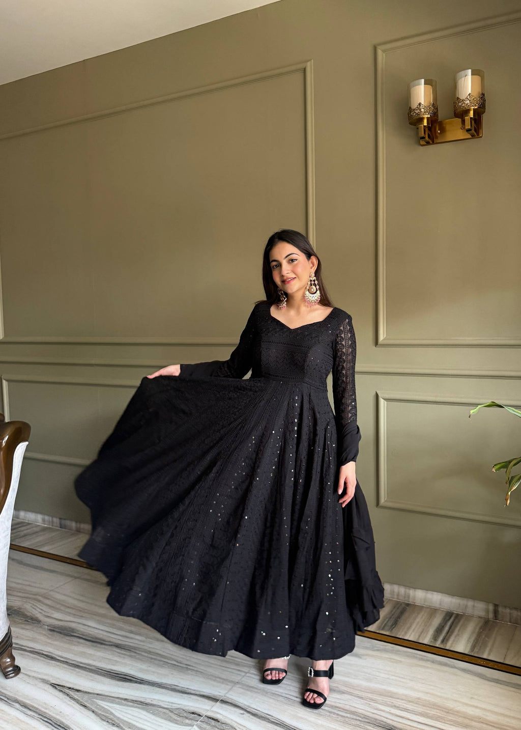 Lehenga Mart Designer Anarkali Suit With Kurta Pant Dupatta For Women-Black | Grocsy