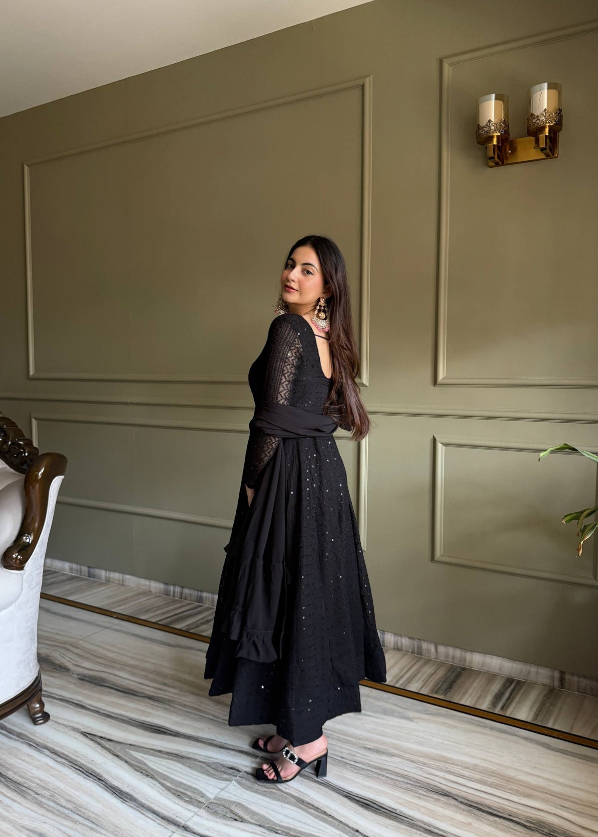 Lehenga Mart Designer Anarkali Suit With Kurta Pant Dupatta For Women-Black | Grocsy