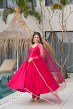Joban Fashion Rani Pink Kurta Set Chanderi Sequence Embroidery Work | Grocsy