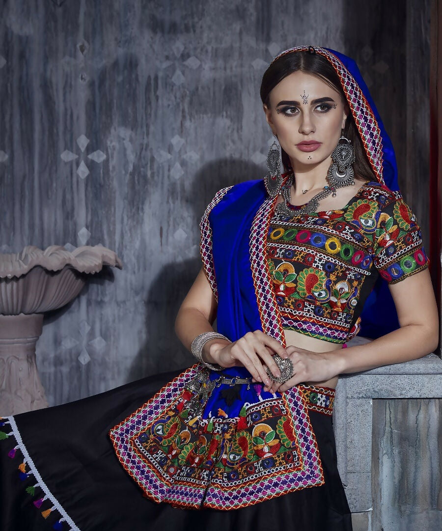 AI Fashion Black Art Silk Designer Navratri Lehenga Choli Collection | Grocsy