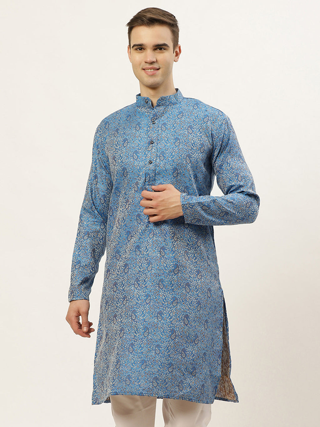 Jompers Men's Blue Printed Jacquard Kurta Only | Grocsy