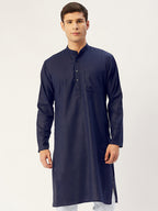 Jompers Men's Navy Cotton Solid Kurta Only | Grocsy