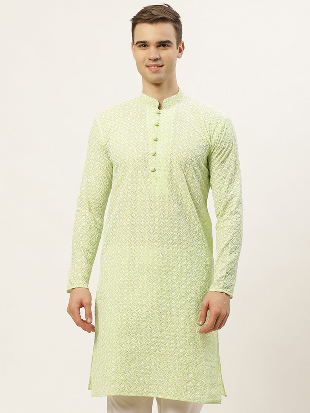 Jompers Men's Green Embroidered Kurta Only | Grocsy