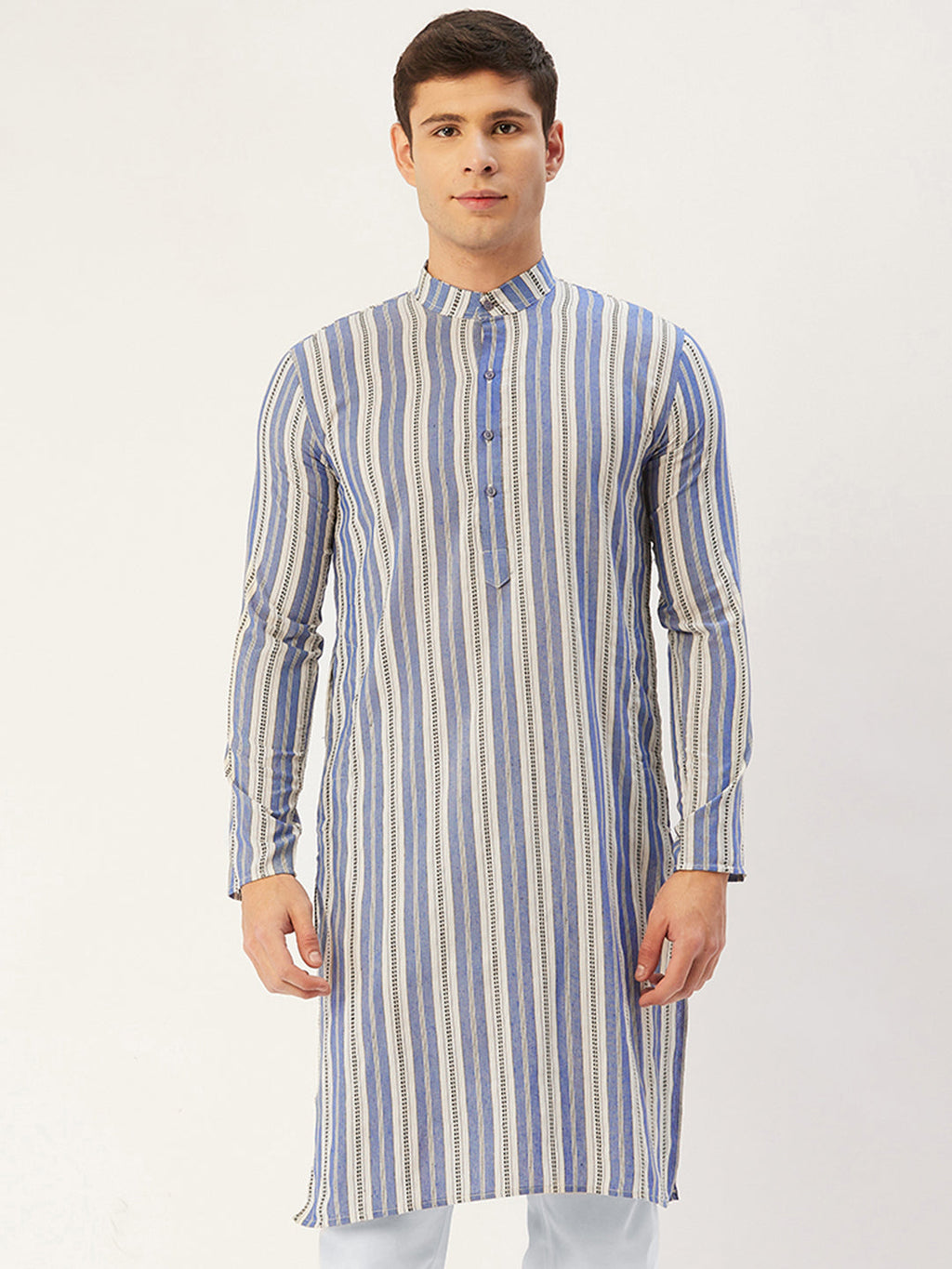 Jompers Men's Blue Cotton Striped Kurta Only | Grocsy