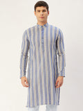 Jompers Men's Blue Cotton Striped Kurta Only | Grocsy