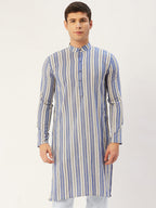 Jompers Men's Blue Cotton Striped Kurta Only | Grocsy