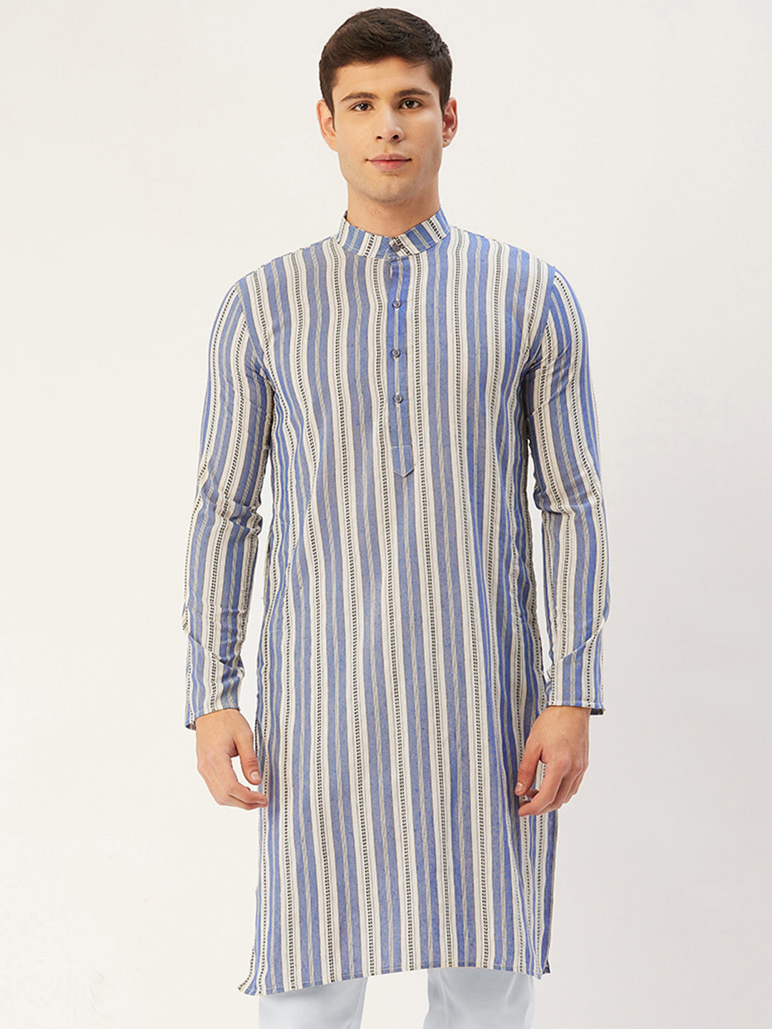 Jompers Men's Blue Cotton Striped Kurta Only | Grocsy