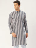 Jompers Men's Grey Cotton Striped Kurta Only | Grocsy