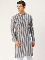 Jompers Men's Grey Cotton Striped Kurta Only | Grocsy