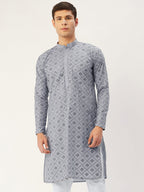 Jompers Men's Grey Embroidered Mirror Work Kurta Only | Grocsy