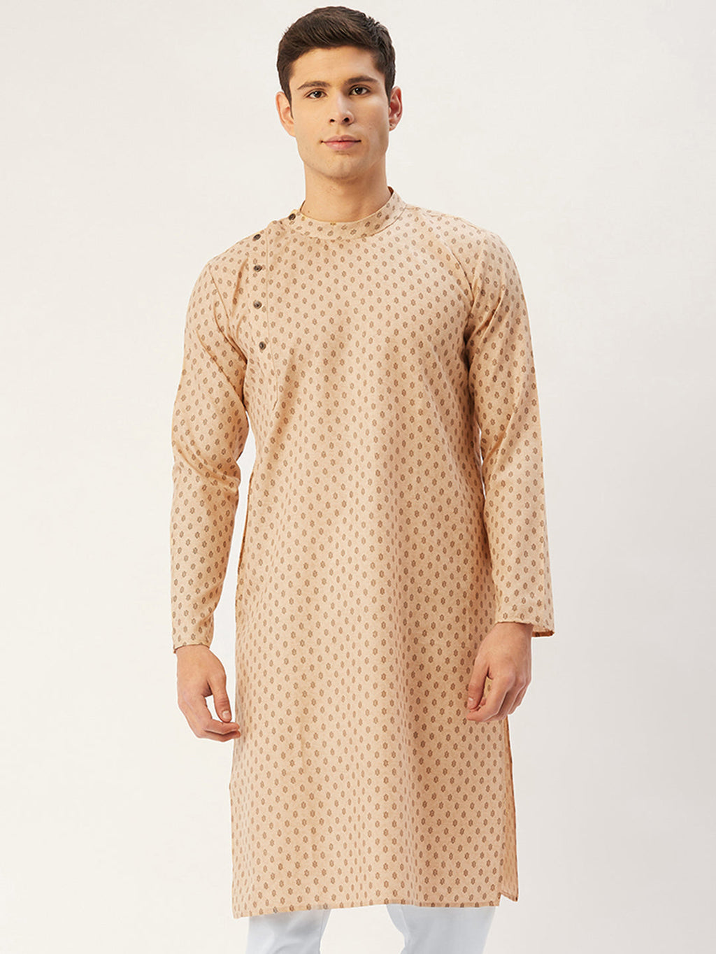 Jompers Men's Beautiful Beige Cotton printed kurta Only | Grocsy