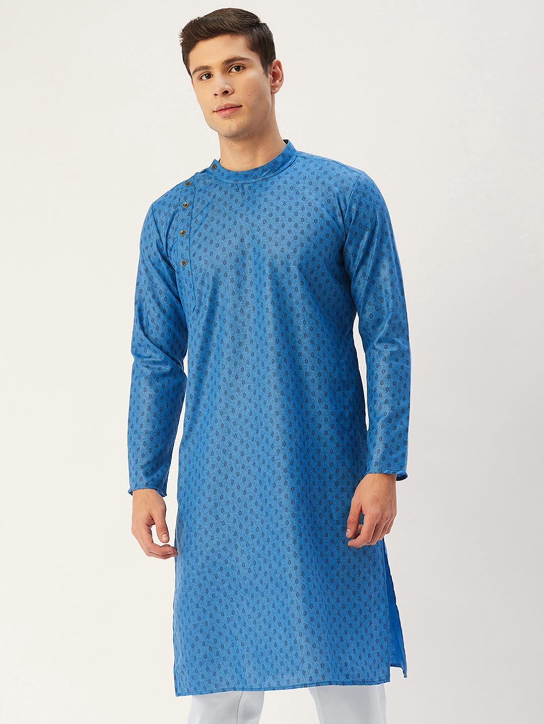 Jompers Men's Blue Cotton printed kurta Only | Grocsy