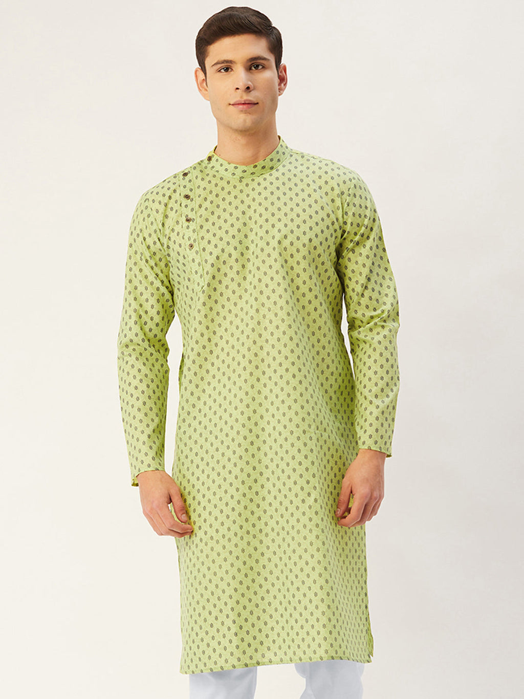 Jompers Men's Green Cotton printed kurta Only | Grocsy